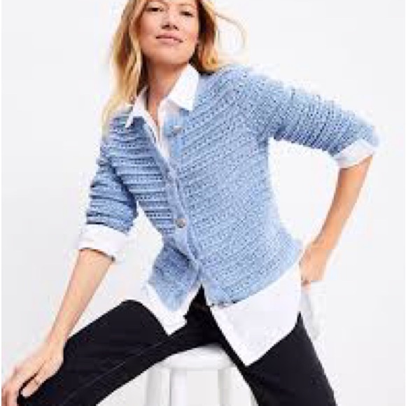 LOFT Sweaters - Ann Taylor Loft Ribbed Knit Sweater Jacket Sky Blue Size Medium